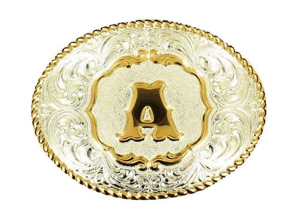 4551 Unisex Adult Initial Belt Buckle with Hand Engraved Scrolls Silver